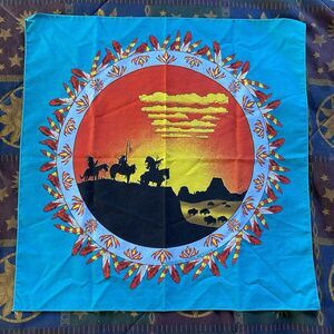Vintage Hav-A-Hank Bandana Made In USA Tribal Southwest Teal Western Native AM